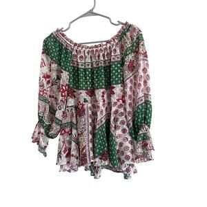 Zara Boho Patchwork Blouse Size XS